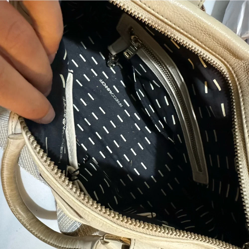 Rebecca Minkoff Cream Woven Leather Large Top Handle Shoulder‎ Bag Purse